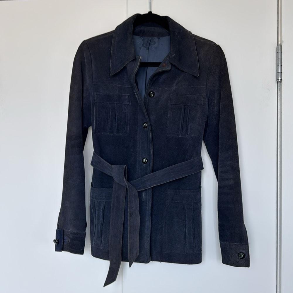 Vintage navy suede chore leather jacket.